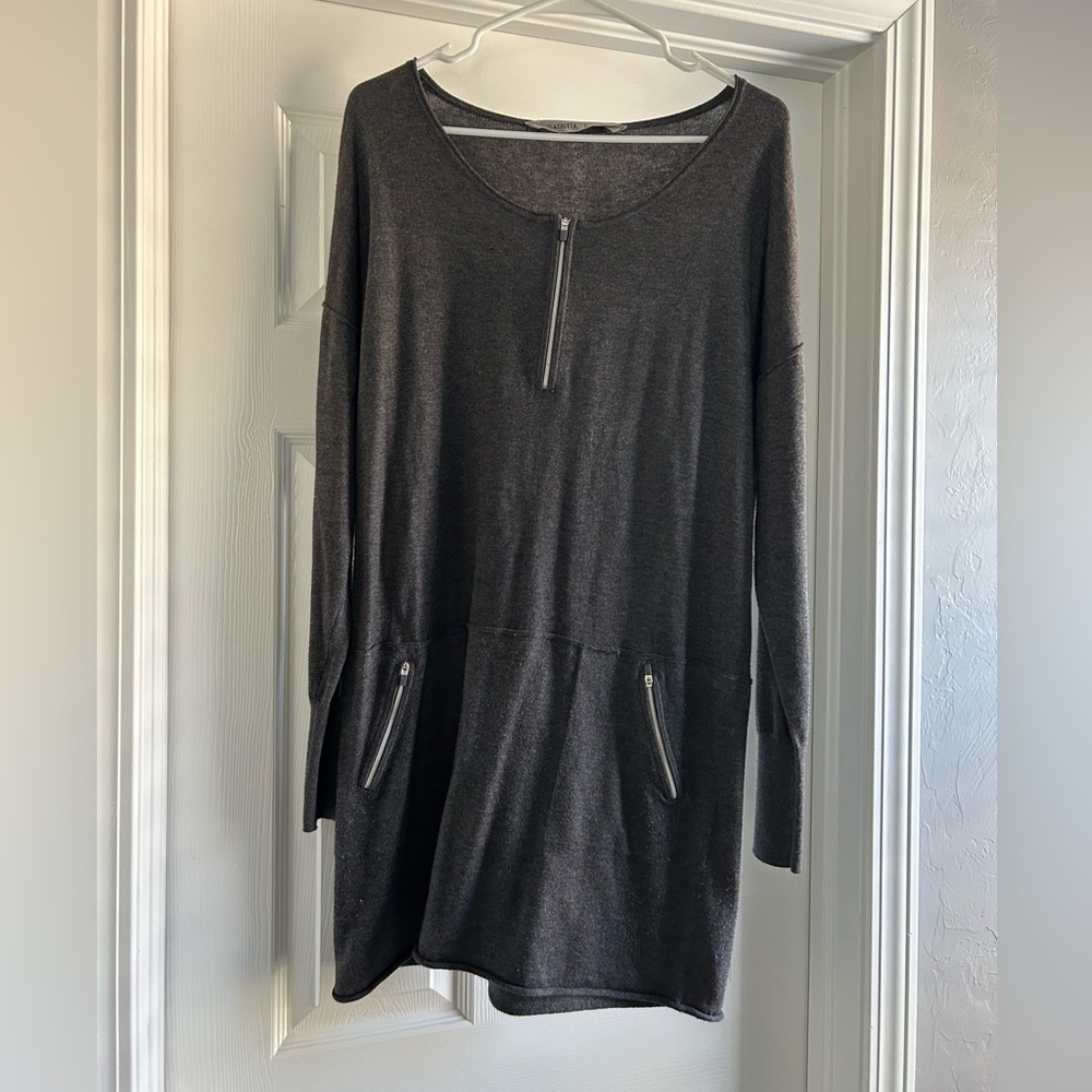 Athleta Charcoal Long Sleeve Dress with Zipper Details